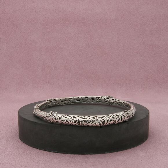 sarda sterling silver beaded scroll hinged bangle bracelet size 8in - Picture 1 of 3